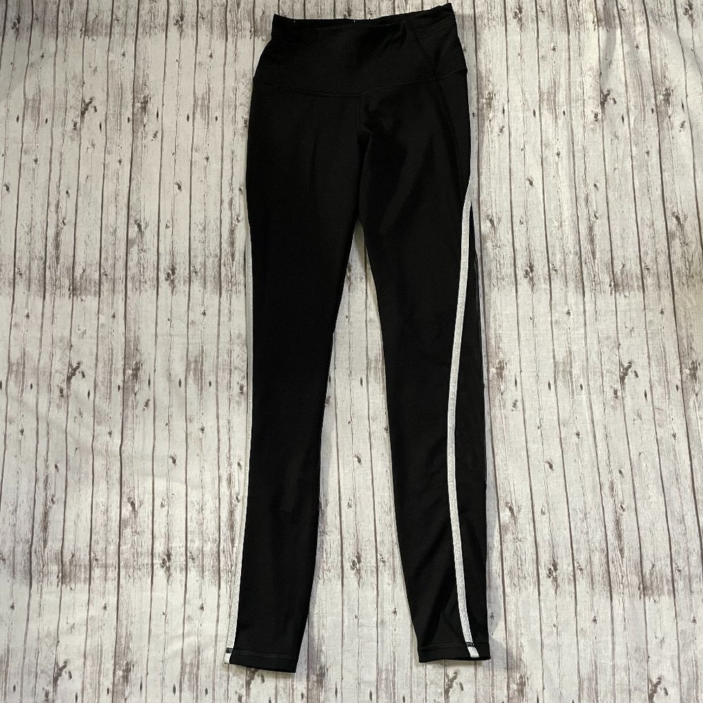 Victoria's Secret Sport Black Mesh Knockout Tight Leggings Sz XS Glitter Stripe